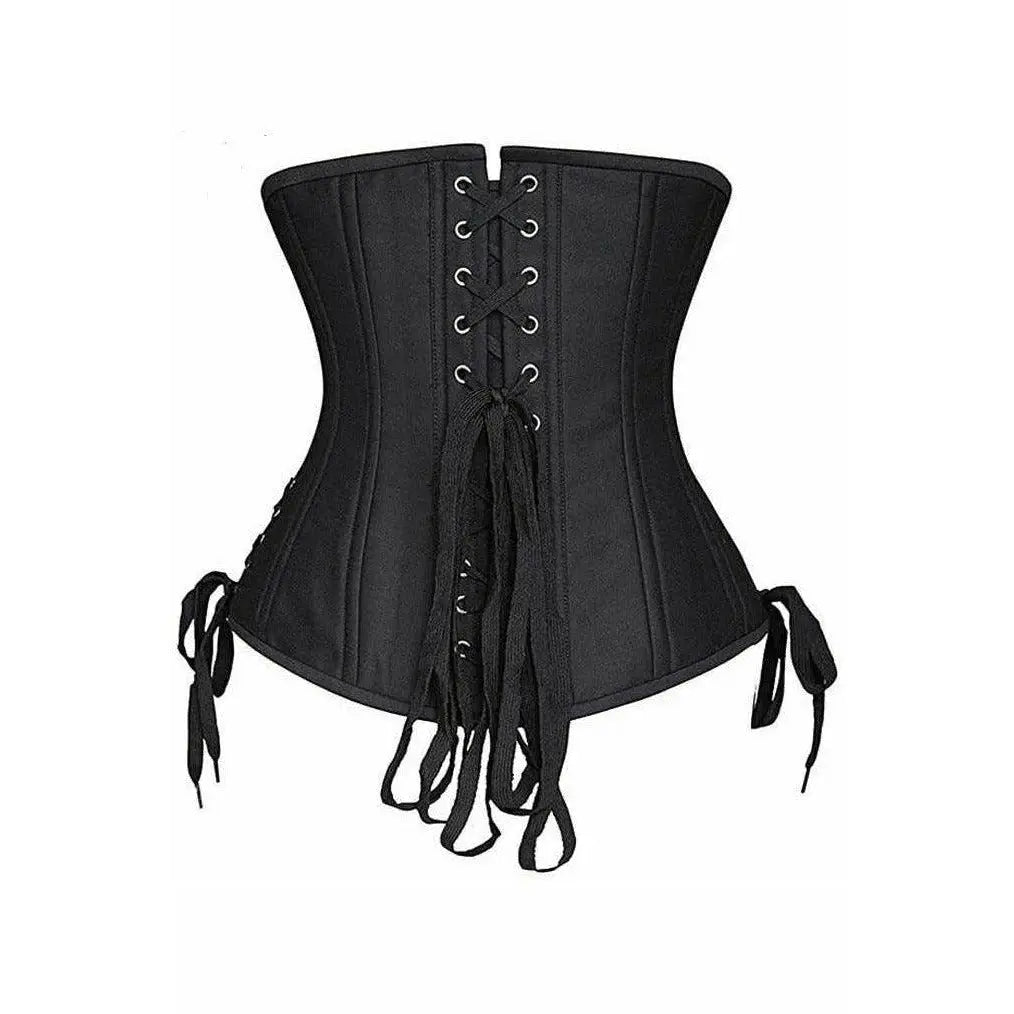 Black Satin Double Steel Boned Curvy Cut Waist Cincher Corset image 1