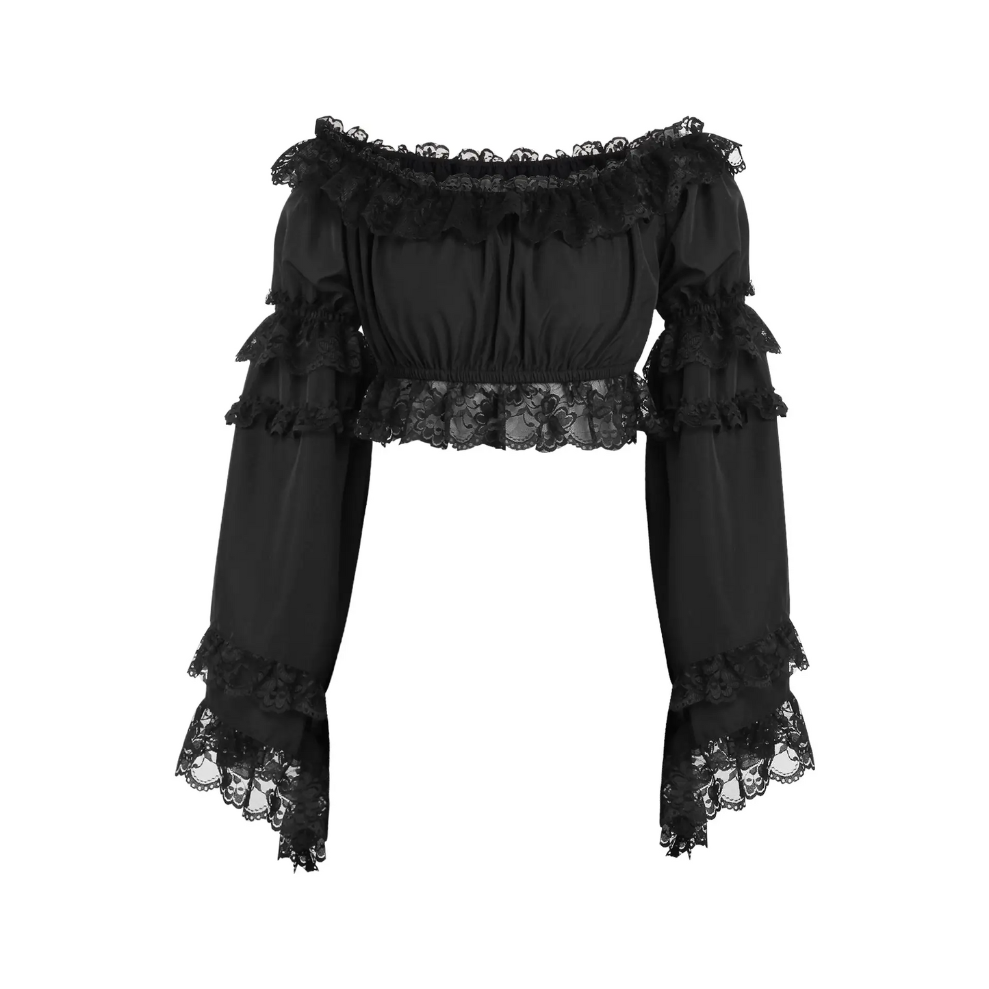 Black Smocked Flare Sleeve Peasant Top image 0