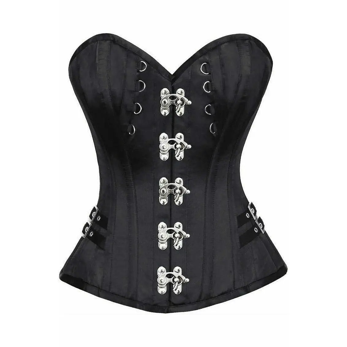 Black Satin Steel Boned Overbust Corset W/Buckles image 0