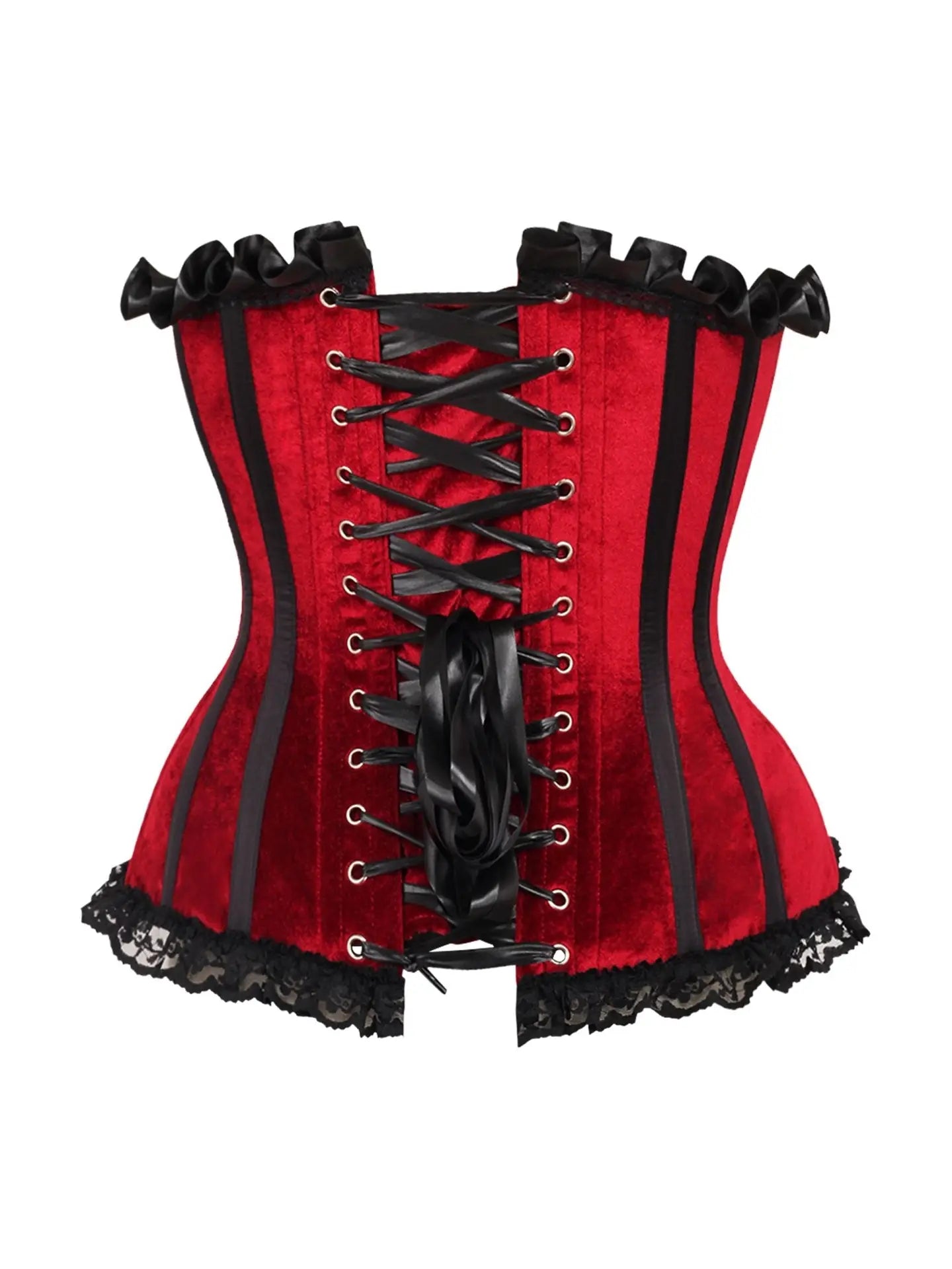 Dark Red Velvet Steel Boned Burlesque Corset