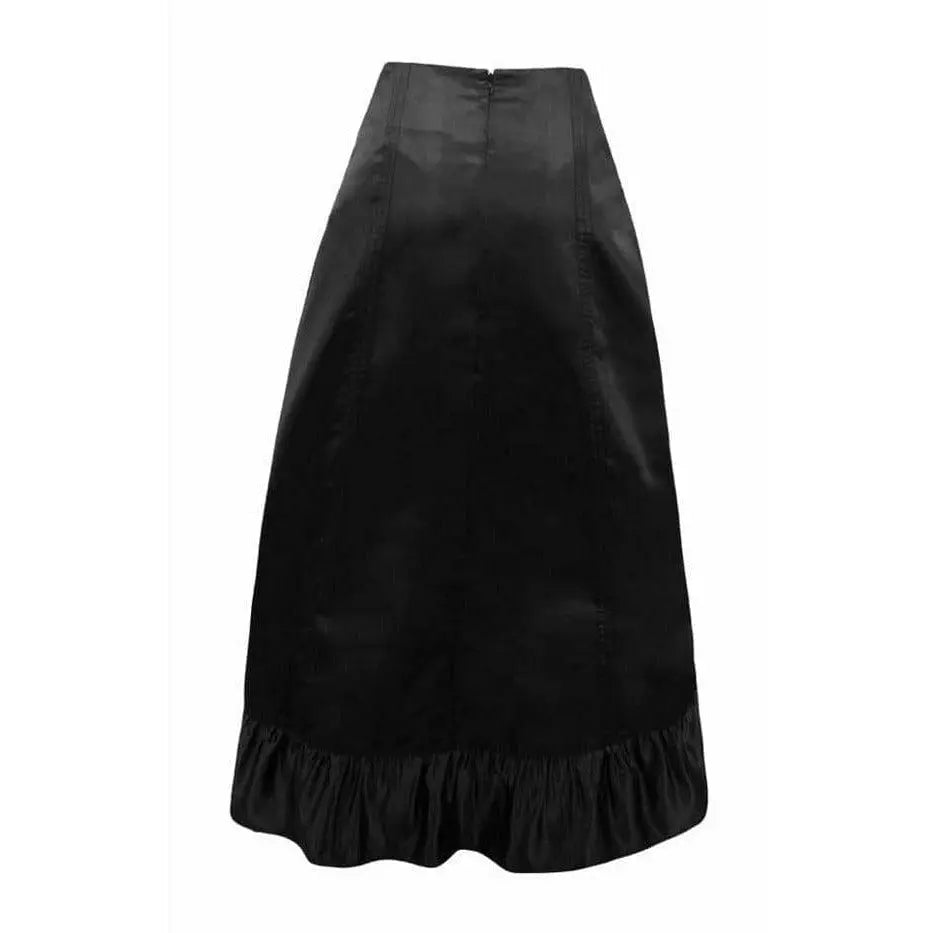 Black Satin Hi Low Ruched Ruffle Skirt image 1