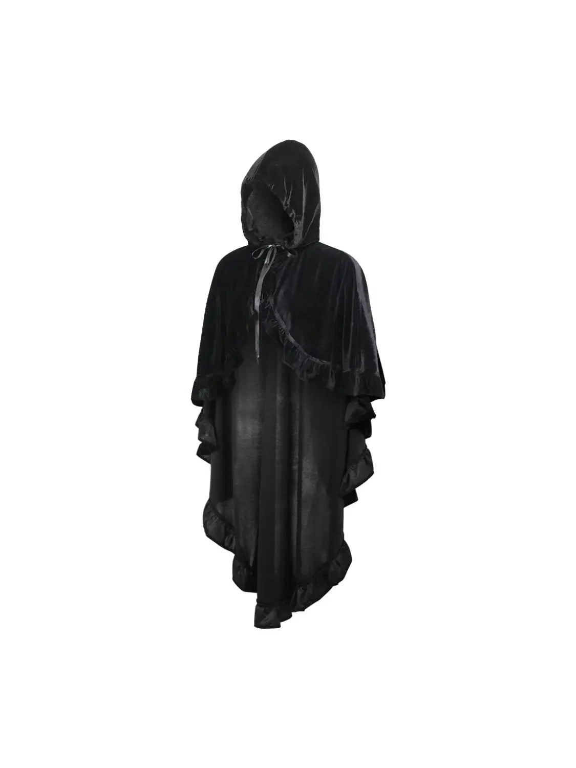 Black Velvet Hooded Ruffle Cape image 1