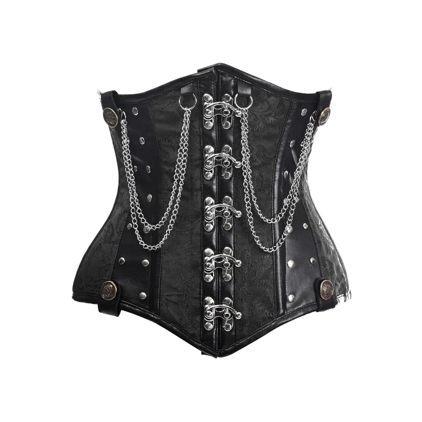 Black Brocade Steel Boned Underbust Corset W/Chains and Clasps image 0