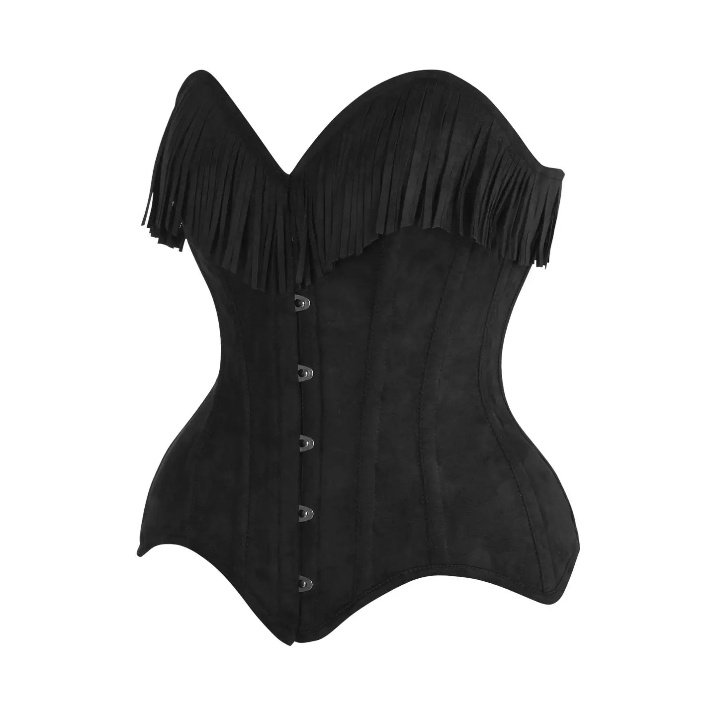 Black Suede Steel Boned Overbust Corset W/Fringe image 2