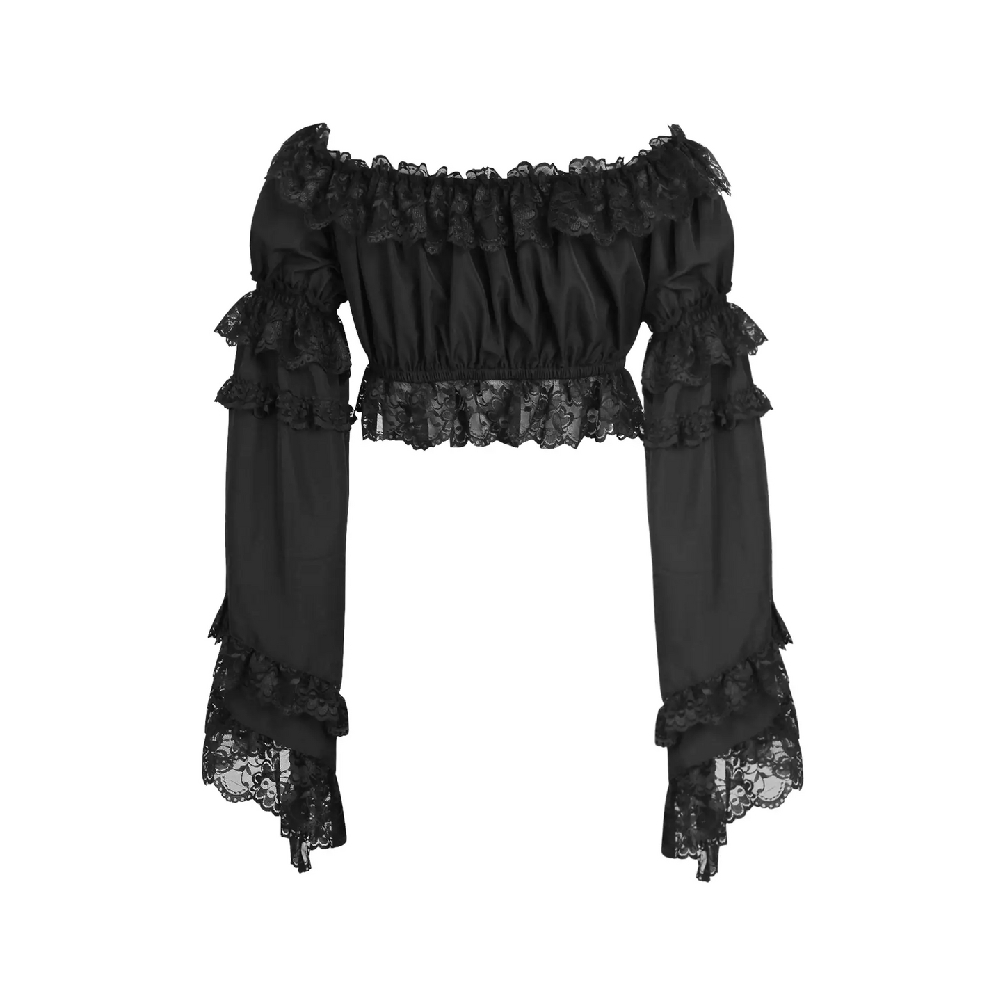 Black Smocked Flare Sleeve Peasant Top image 2