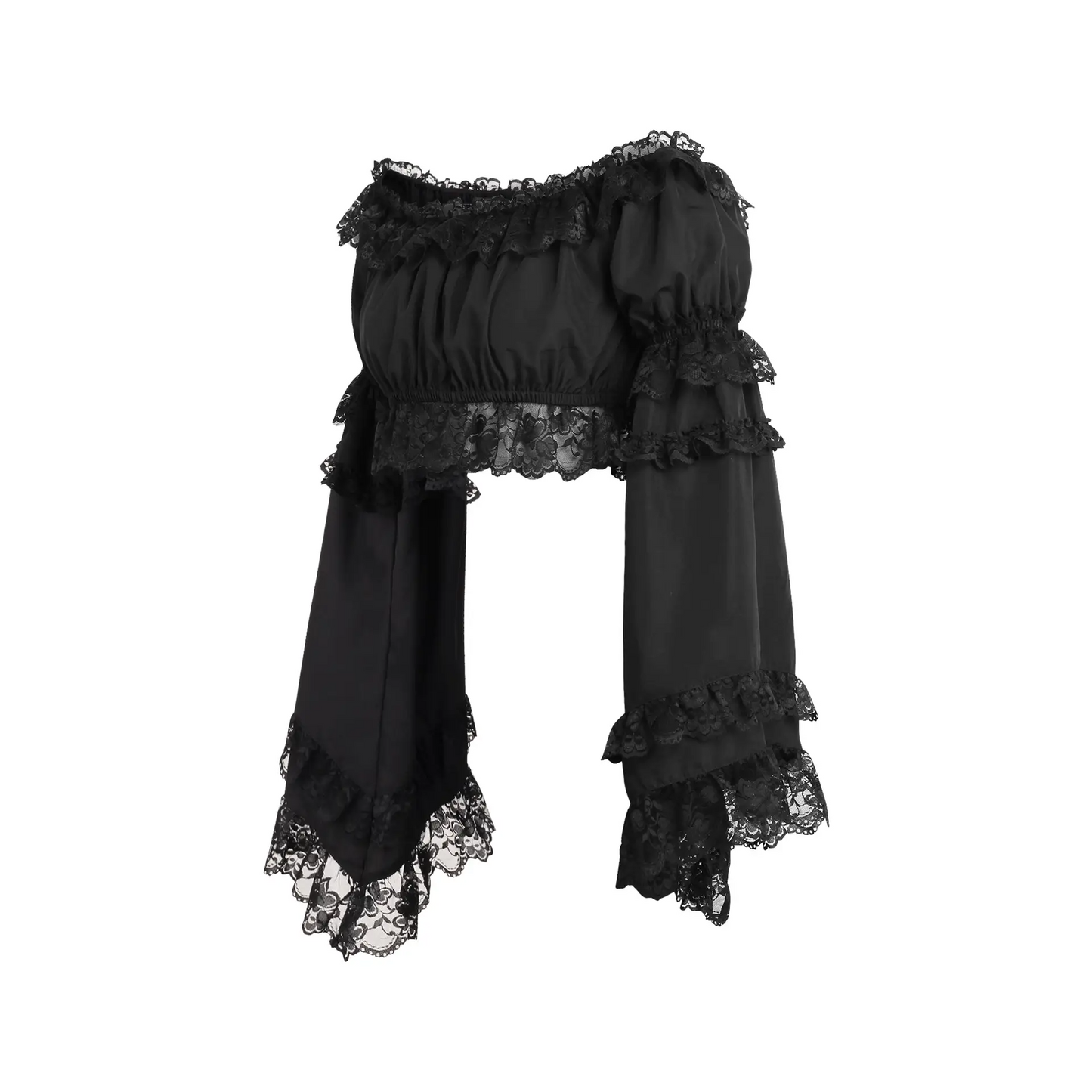 Black Smocked Flare Sleeve Peasant Top image 1