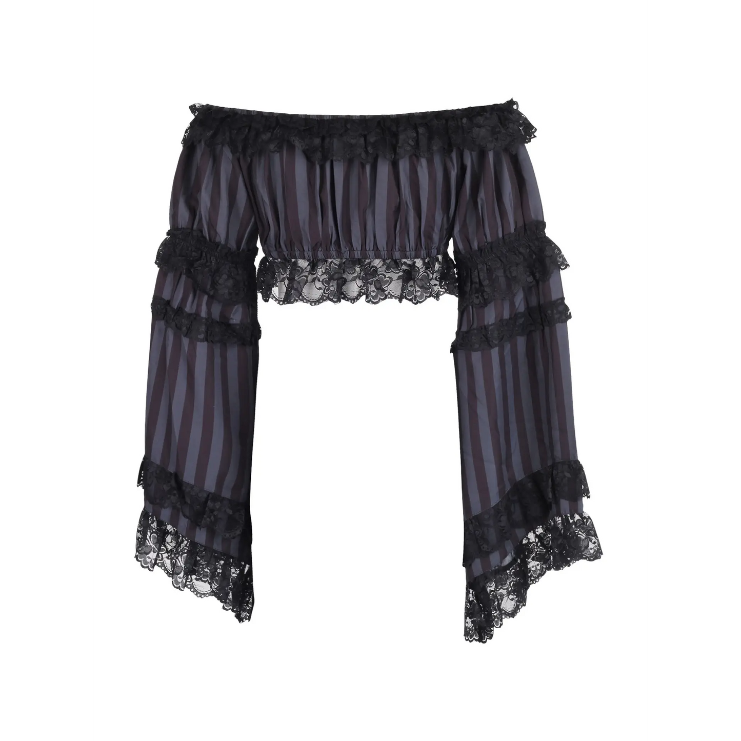 Black/Grey Striped Smocked Flare Sleeve Peasant Top image 2