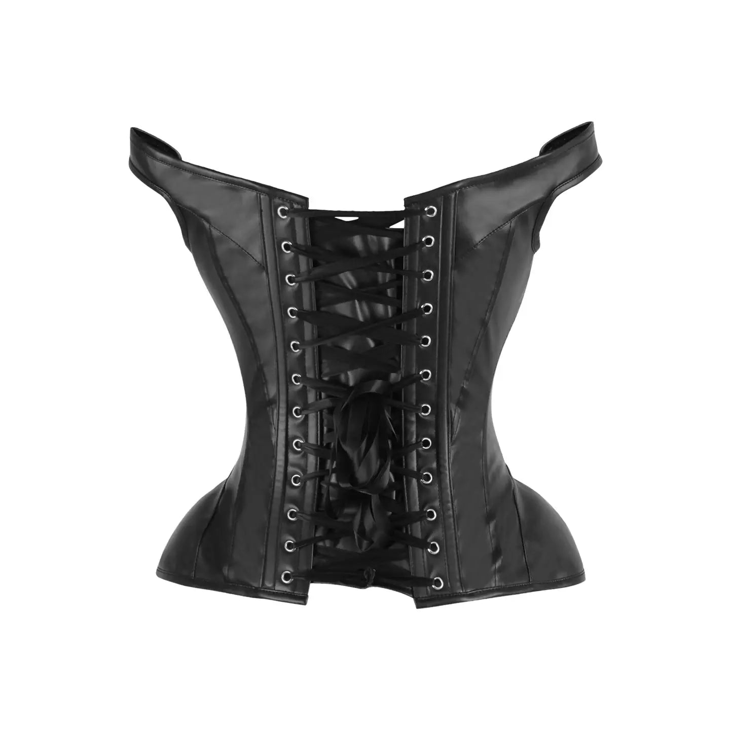 Black Faux Leather Steel Boned Corset W/Straps image 2