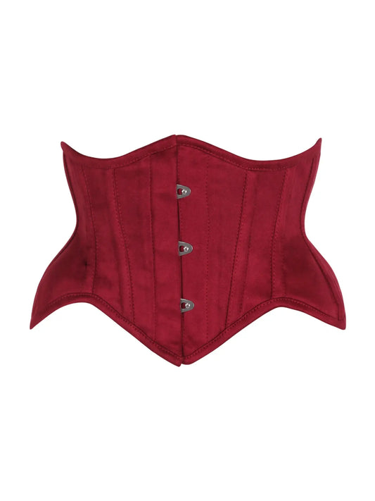 Red Suede Steel Boned Mini Waist Cincher Corset