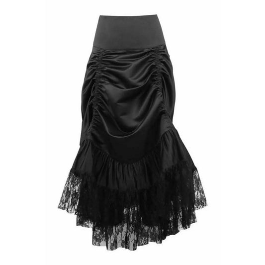 Black Satin & Lace Gothic Long Hi Low Bustle Skirt image 0