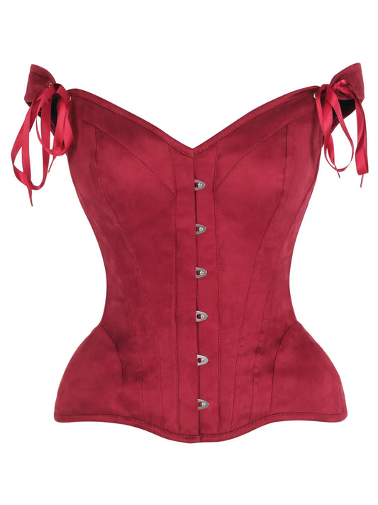 Red Suede Steel Boned Corset With Straps