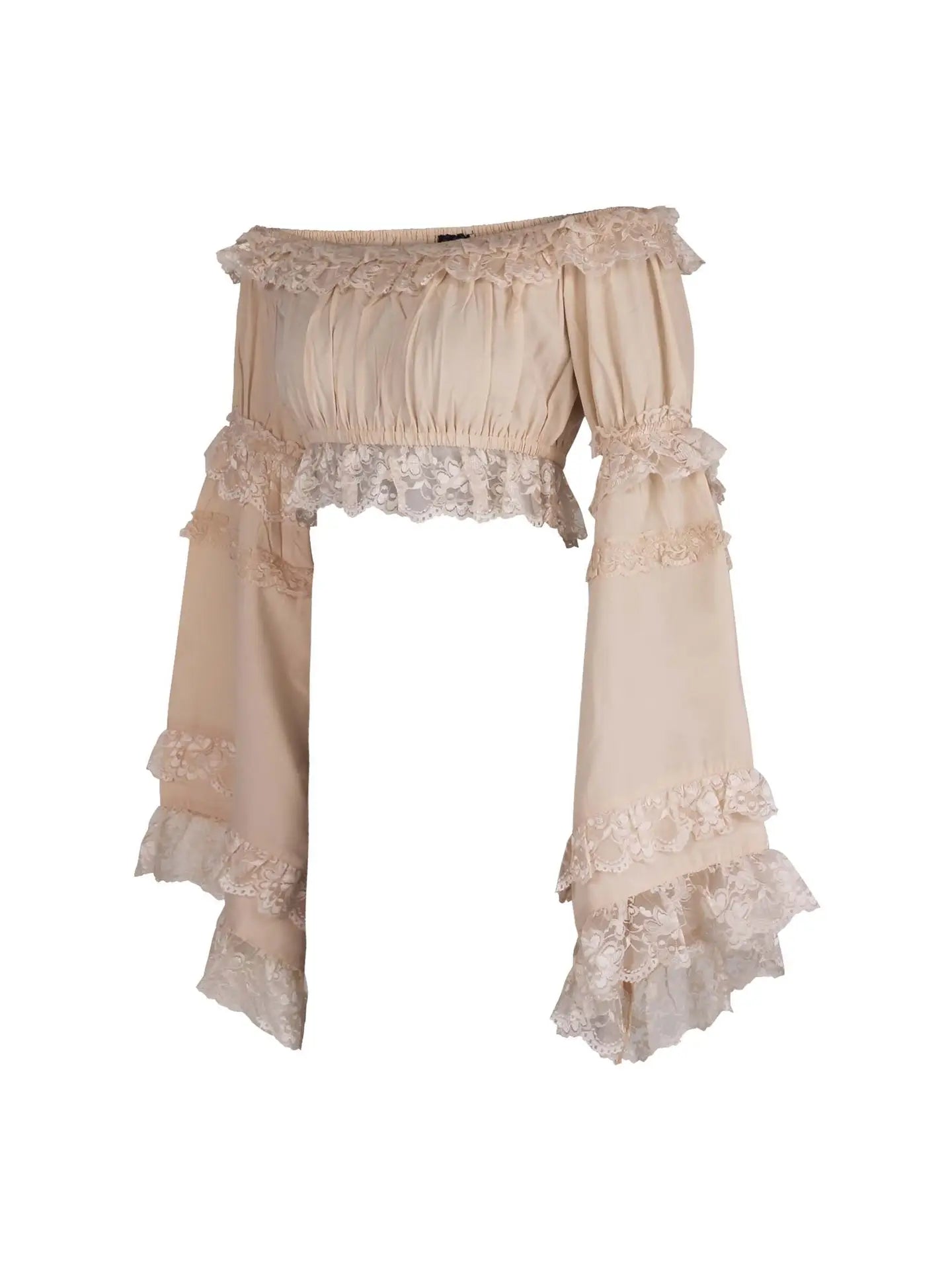 Beige Smocked Flare Sleeve Peasant Top image 1