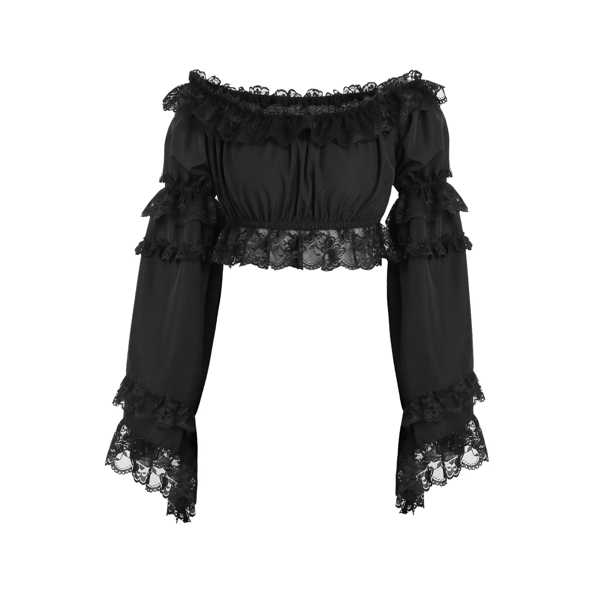 Black Smocked Flare Sleeve Peasant Top image 0