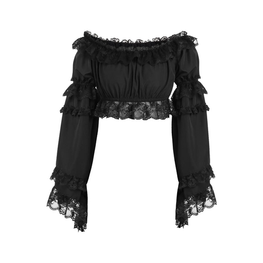Black Smocked Flare Sleeve Peasant Top image 0