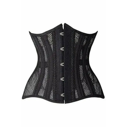 Black Fishnet Double Steel Boned Curvy Cut Waist Cincher Corset image 0