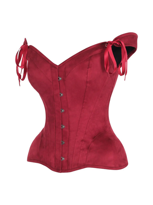 Red Suede Steel Boned Corset With Straps
