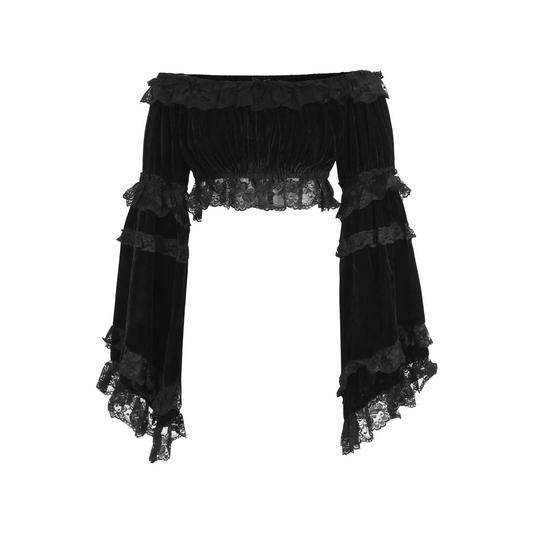 Black Velvet Smocked Flare Sleeve Peasant Top image 0