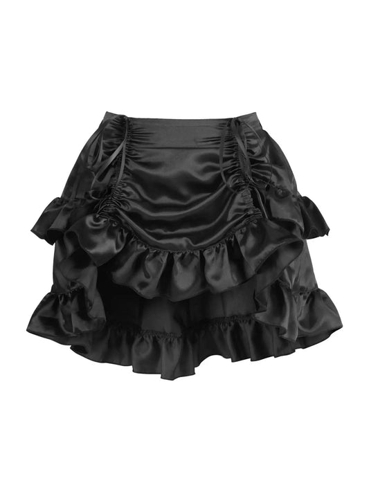 Black Satin Ruched Bustle Skirt image 0
