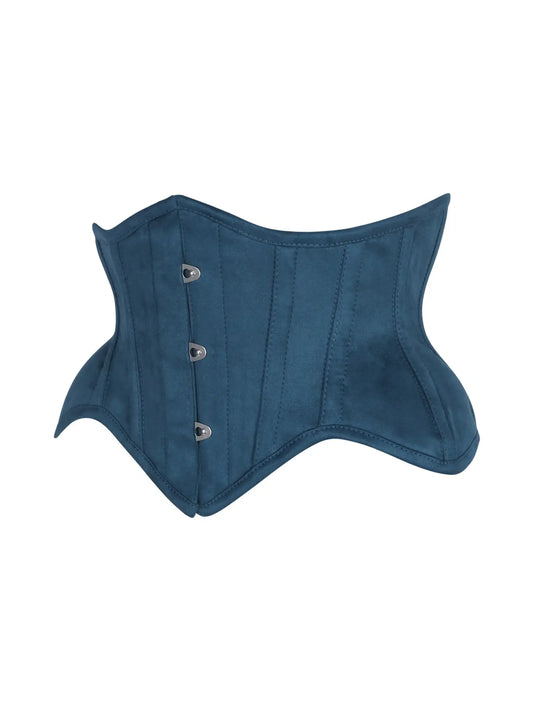 Blue Suede Steel Boned Mini Waist Cincher Corset