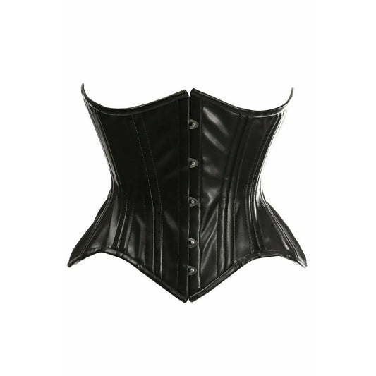 Black Faux Leather Double Steel Boned Curvy Cut Waist Cincher Corset image 0