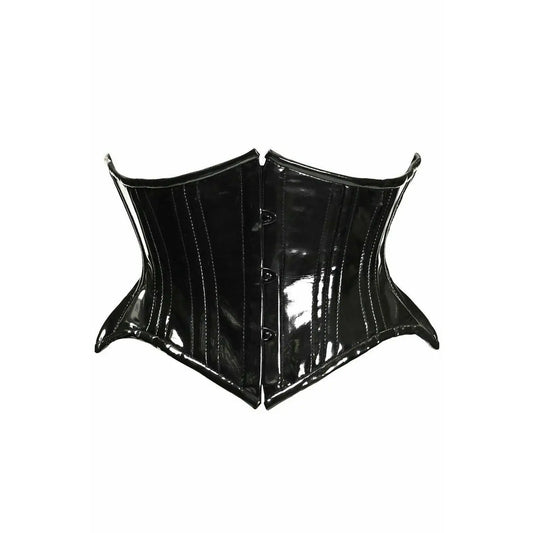 Black Patent Pvc Vinyl Double Steel Boned Curvy Cut Waist Cincher image 0