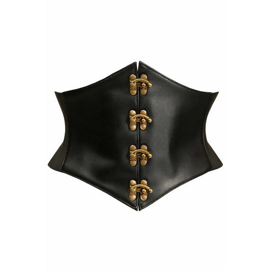Black Faux Leather Corset Belt Cincher W/Clasps image 0