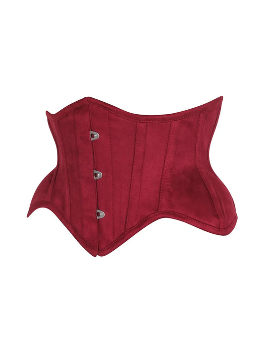 Red Suede Steel Boned Mini Waist Cincher Corset