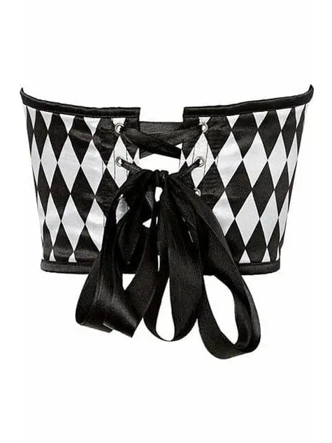 Black & White Diamond Satin Open Cup Waist Cincher