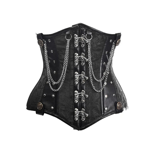 Black Brocade Steel Boned Underbust Corset W/Chains and Clasps image 0