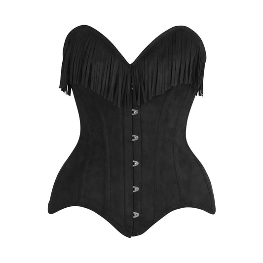Black Suede Steel Boned Overbust Corset W/Fringe image 0
