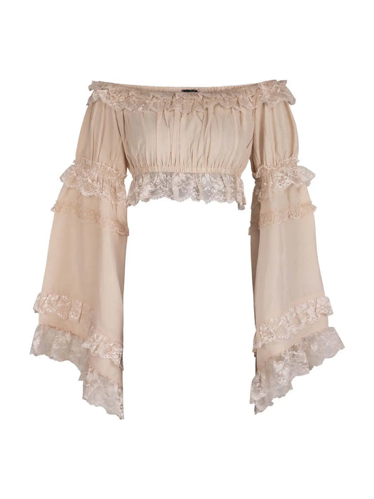 Beige Smocked Flare Sleeve Peasant Top image 0