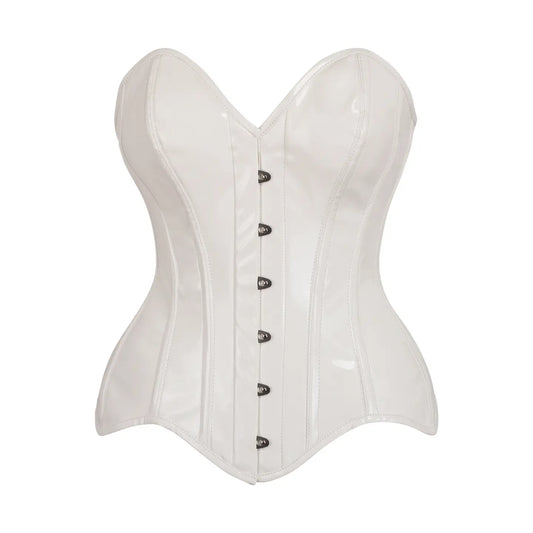 White Patent Leather Steel Boned Overbust Corset image 0
