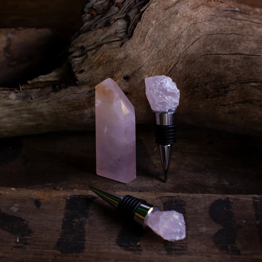 Raw Crystal Wine Stopper - Rose Quartz or Amethyst