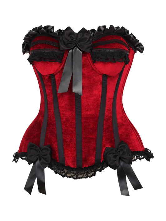 Dark Red Velvet Steel Boned Burlesque Corset
