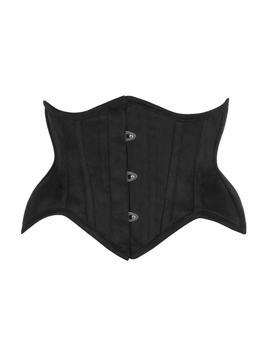 Black Suede Steel Boned Mini Waist Cincher Corset