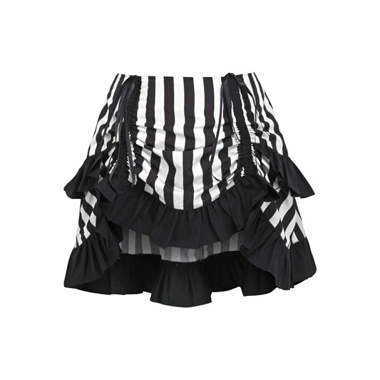 White/Black Striped Ruched Bustle Skirt image 0
