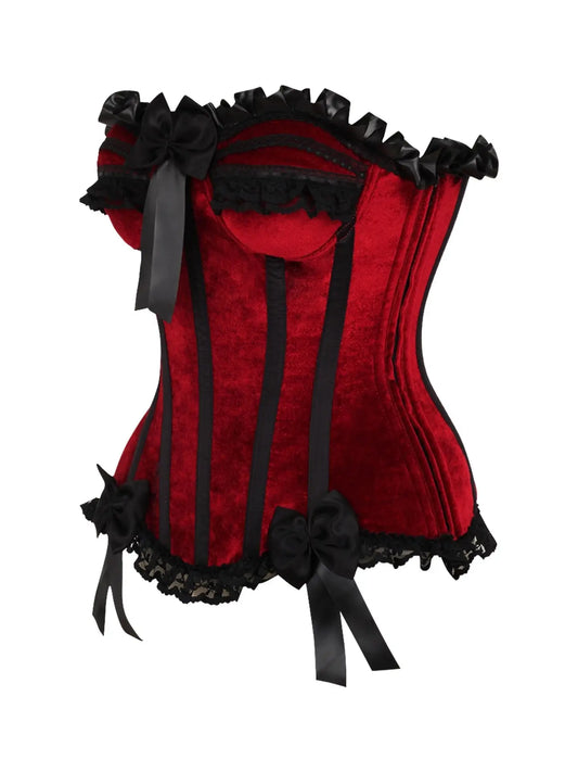 Dark Red Velvet Steel Boned Burlesque Corset
