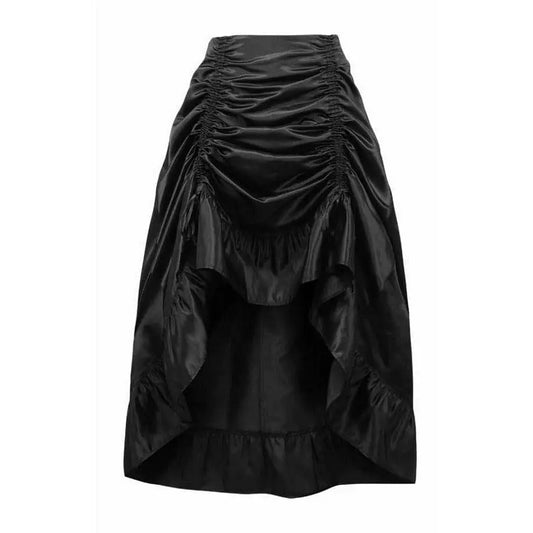 Black Satin Hi Low Ruched Ruffle Skirt image 0