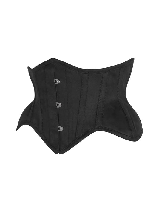 Black Suede Steel Boned Mini Waist Cincher Corset