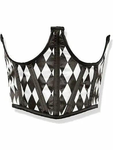 Black & White Diamond Satin Open Cup Waist Cincher