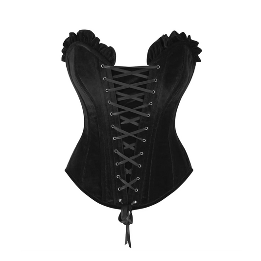 Black Velvet Lace-Up Steel Boned Overbust Corset image 0