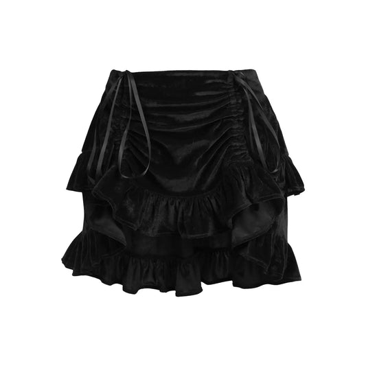 Black Velvet Ruched Bustle Skirt image 0