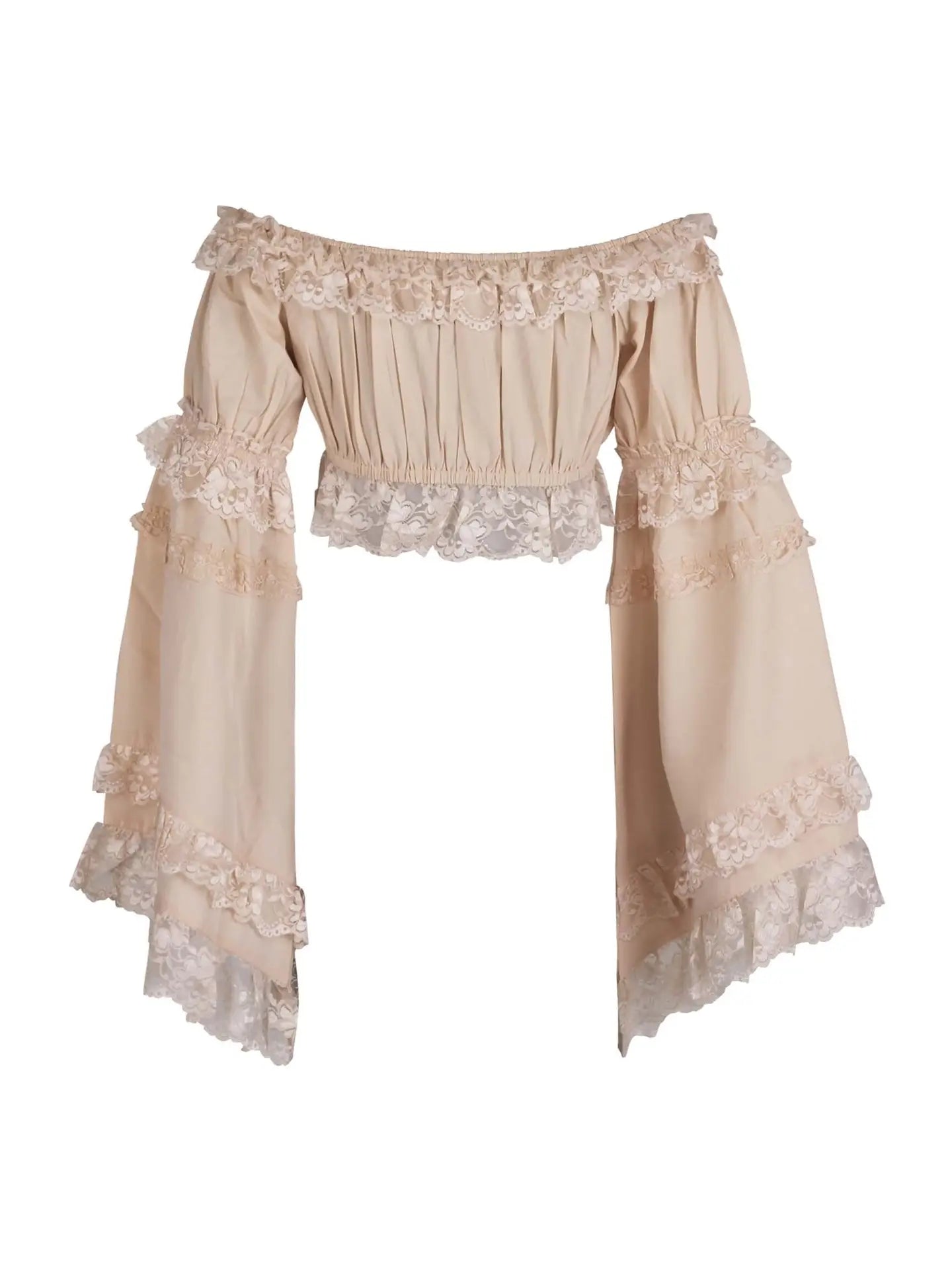 Beige Smocked Flare Sleeve Peasant Top image 2