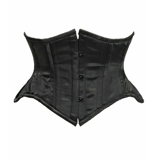 Black Satin Double Steel Boned Curvy Cut Waist Cincher image 0